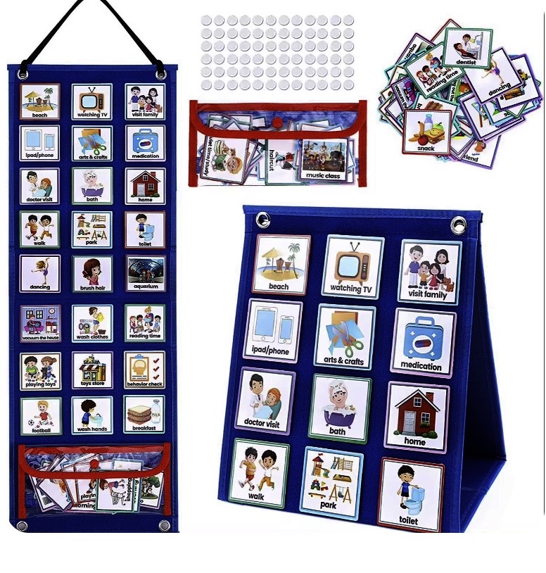 Visual Schedule for Daily Routines for Autism - 2 IN 1 FELT BOARD with 70 Cards