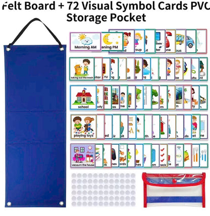 Visual Schedule for Daily Routines for Autism - 2 IN 1 FELT BOARD with 70 Cards