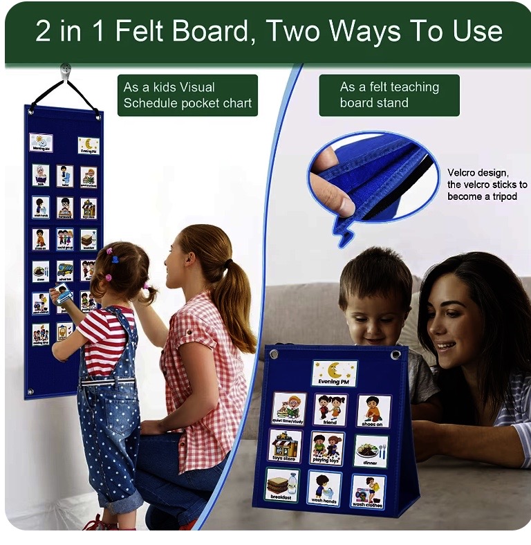 Visual Schedule for Daily Routines for Autism - 2 IN 1 FELT BOARD with 70 Cards