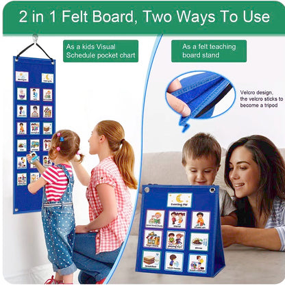 Visual Schedule for Daily Routines for Autism - 2 IN 1 FELT BOARD with 70 Cards