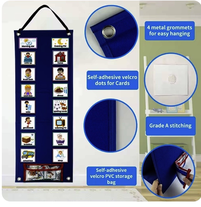 Visual Schedule for Daily Routines for Autism - 2 IN 1 FELT BOARD with 70 Cards