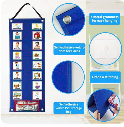 Visual Schedule for Daily Routines for Autism - 2 IN 1 FELT BOARD with 70 Cards